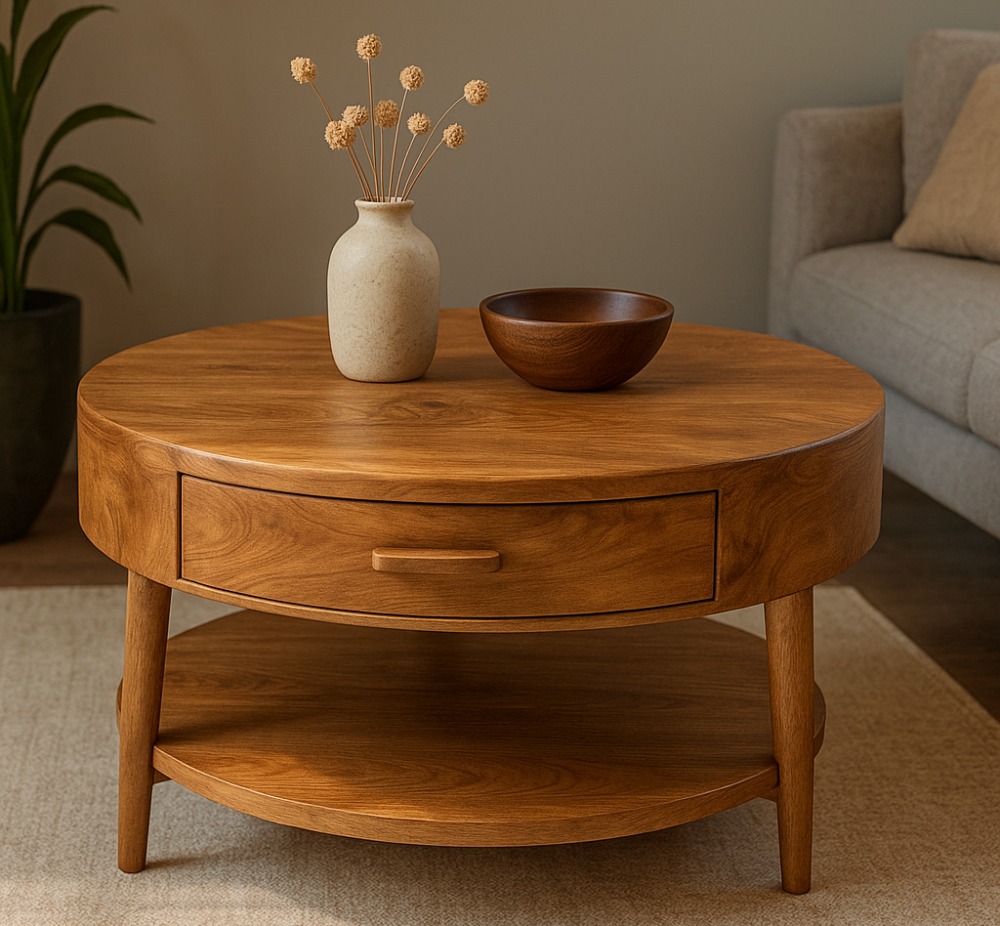 round coffee table with drawers