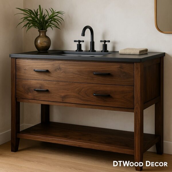 dark wood bathroom vanity by DTWood